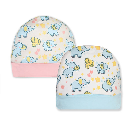 Adhigams New Born Baby Elephant Stylish Cotton Caps/Topi/Hats | Cotton Baby Cap for Baby boy and Girl (Pack of 2) (0 to 6 Months)