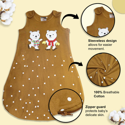 Jolly Bear Baby Swaddles for Newborns | Carry Nest & Wearable Blanket | Cotton Baby Bedding for New Born & Infant | Unisex Baby Sleeping Bag | For 0 to 12 Months (Pack of 1) (BROWN)