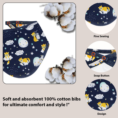 Cosmic Night Cotton Baby Neck Cloth Feeding Drool Bibs with Adjustable Snap Button Closure, Super Absorbent & Reusable, Soft, Comfortable & Lightweight Bandana, Bibs