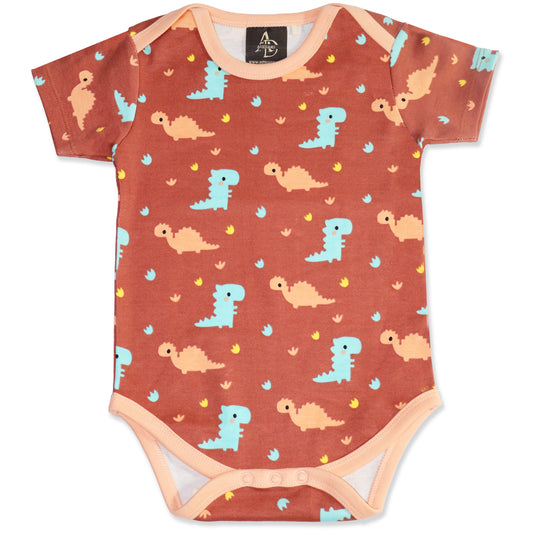 Dino Doodle New Born Baby Unisex Rompers/Jumpsuit/Sleepsuit/Night Suits for Baby Boys & Girls, Infants, 100% Pure Cotton Suit (0-3/3-6/6-9/9-12/12-18 Months) (Pack of 1) (Brown)