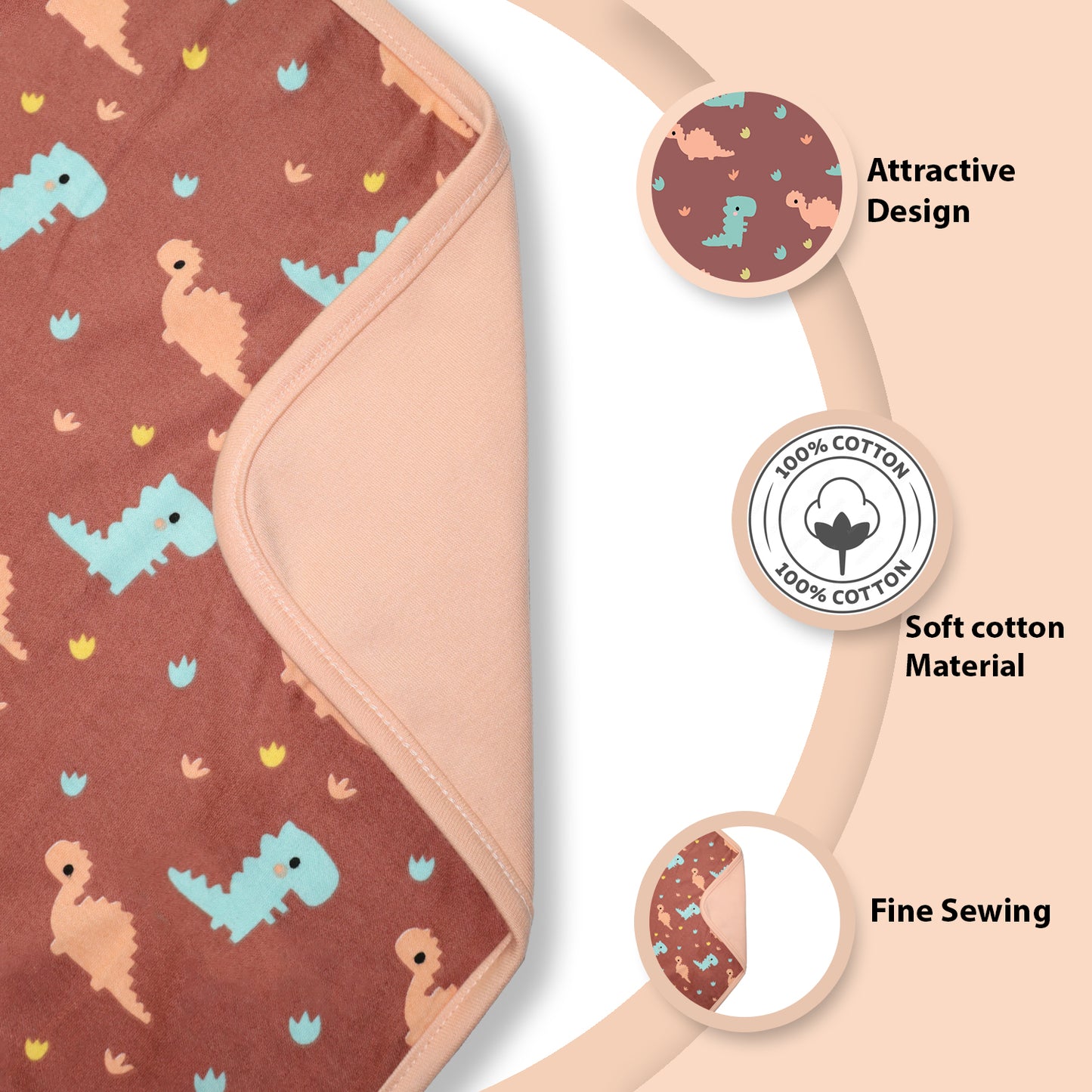 New Born Baby Dino Doodle Stylish Cotton Blanket for Baby boy and Girl | for 0 to 12 Months (Pack of 1) (Brown)