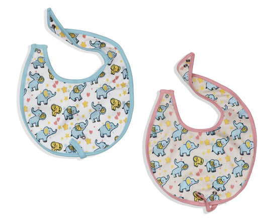 Baby Elephant Cotton Baby Neck Cloth Feeding Drool Bibs with Adjustable Snap Button Closure, Super Absorbent & Reusable, Soft, Comfortable & Lightweight Bandana, Bibs (pack of 2)