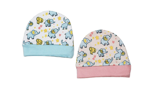 Adhigams New Born Baby Elephant Stylish Cotton Caps/Topi/Hats | Cotton Baby Cap for Baby boy and Girl (Pack of 2) (6 to 12 Months)