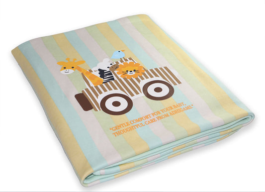 New Born Baby Jungle on Wheels Stylish Cotton Blanket for Baby boy and Girl | for 0 to 12 Months (Pack of 1) (Stripe Yellow)