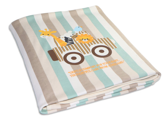 New Born Baby Jungle on Wheels Stylish Cotton Blanket for Baby boy and Girl | for 0 to 12 Months (Pack of 1) (Stripe Brown)