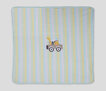 New Born Baby Jungle on Wheels Stylish Cotton Blanket for Baby boy and Girl | for 0 to 12 Months (Pack of 1) (Stripe Yellow)