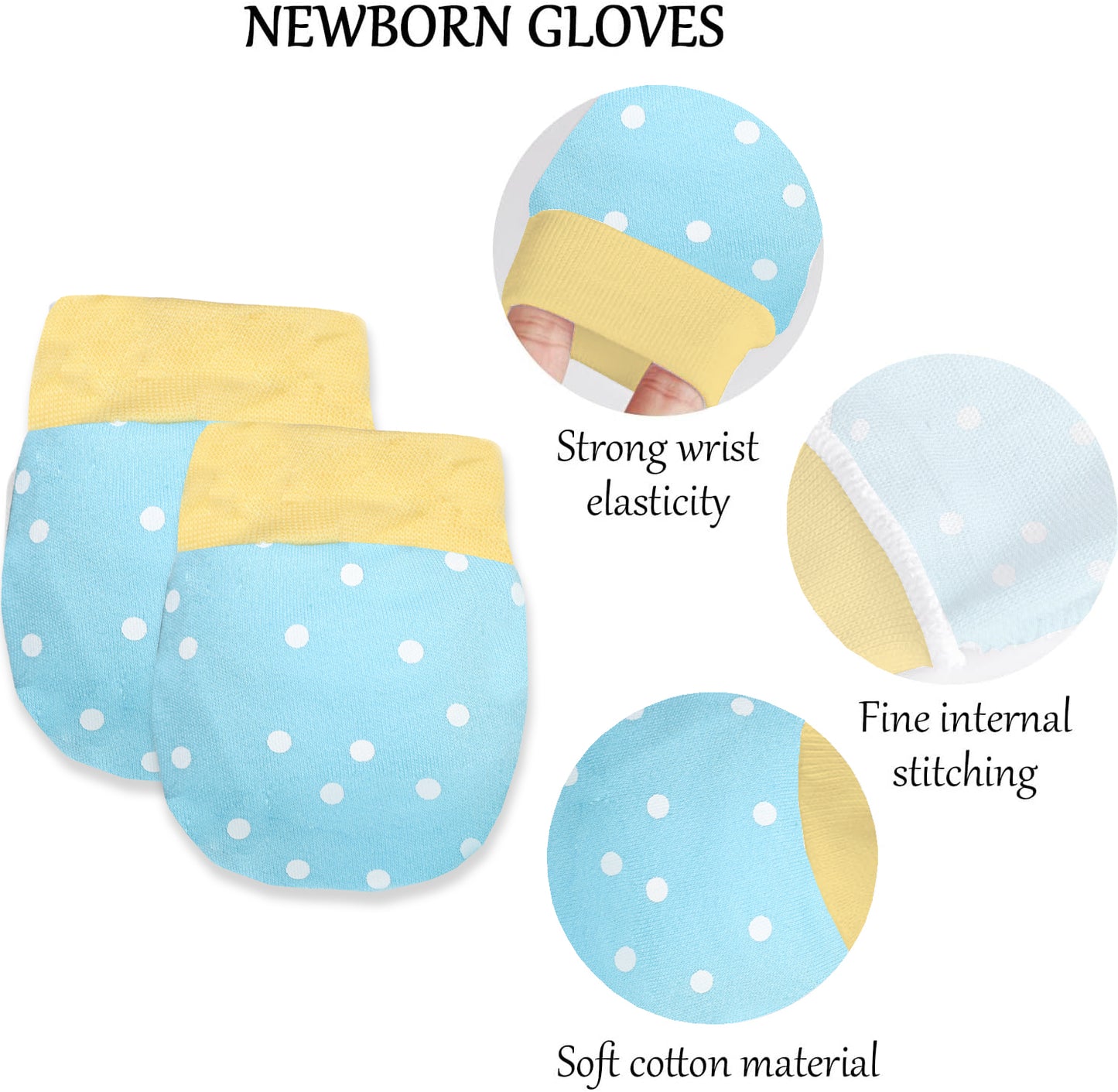 Jolly Bear Newborn Cotton Hand Gloves/Muthi/Hosiery Mittens Set with Gentle Elastic Thread Wristbands | Unisex Mittens for 0-12 Months (Pack of 2 Pairs)